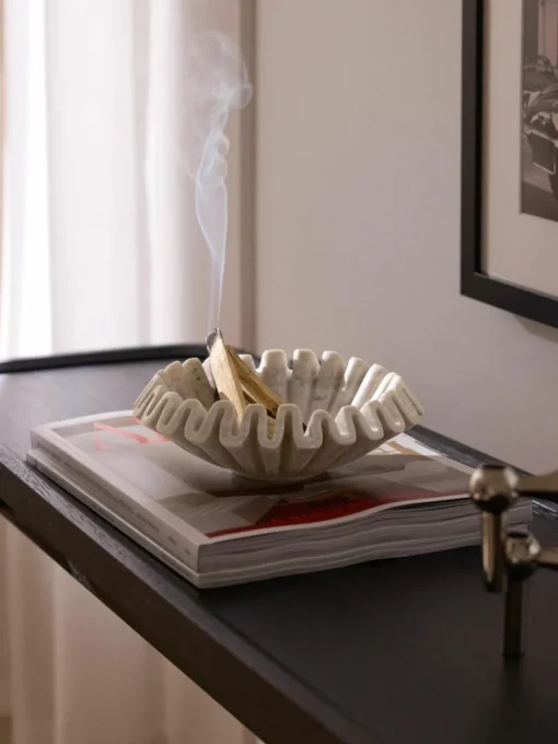 Handgemaakte decoratieve schaal Santorini van marmer, Ø 18 cm
