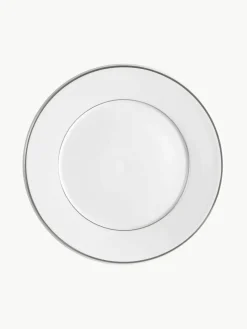 Handgemaakte dinerborden Vitruv van porselein met handbeschilderde platina rand, 2 stuks