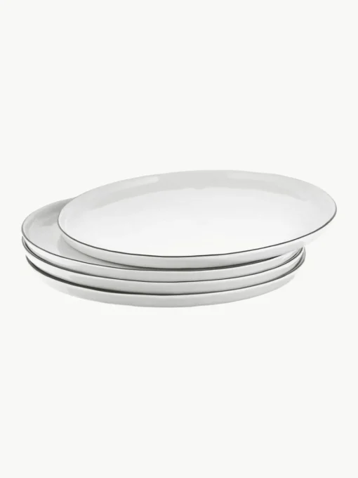 Handgemaakte dinerborden Salt van porselein, 4 stuks