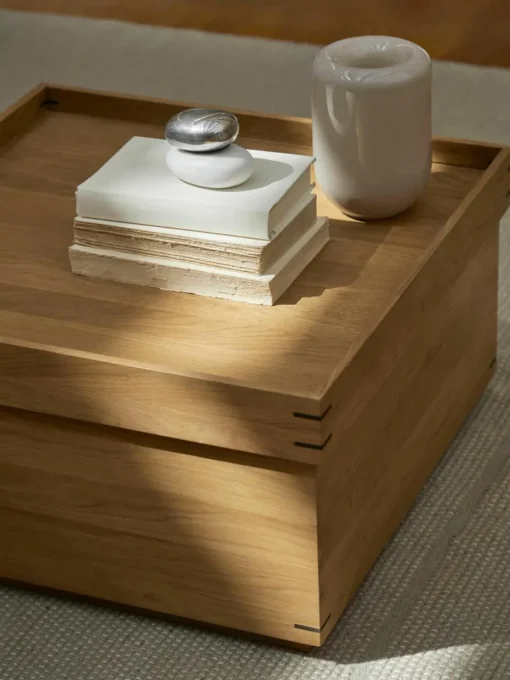 Handgemaakte eikenhouten salontafel Japanese met opbergruimte