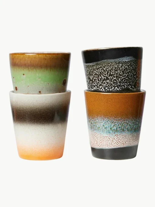 Handgemaakte espresso kopjes 70's van keramiek, 4-delig