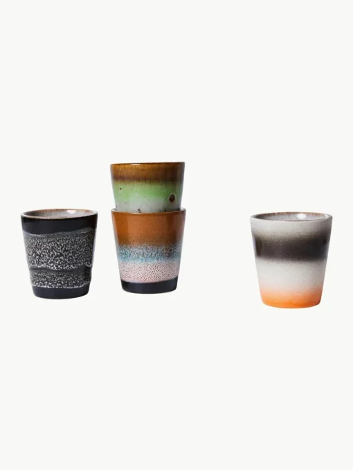 Handgemaakte espresso kopjes 70's van keramiek, 4-delig