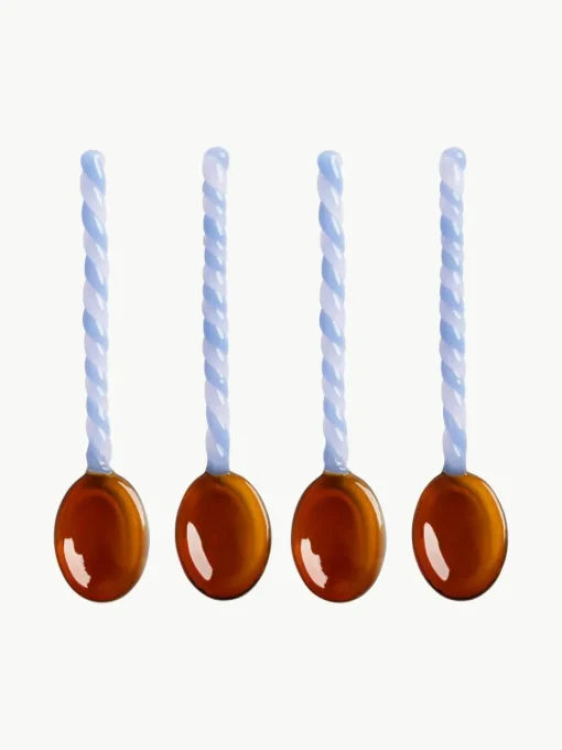 Handgemaakte glazen lepel Duet uit borosilicaatglas, 4 stuks