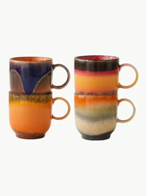 Handgemaakte keramische kopjes 70's, set van 4