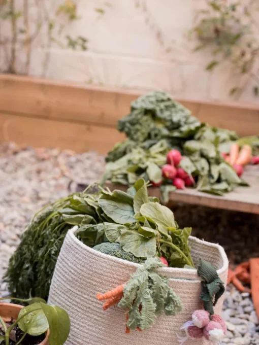 Handgemaakte kinderopbergmand Veggies