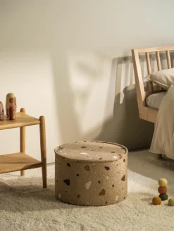 Handgemaakte kinderpoef Sugar van bouclé, Ø 40 cm
