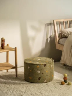 Handgemaakte kinderpoef Sugar van bouclé, Ø 40 cm