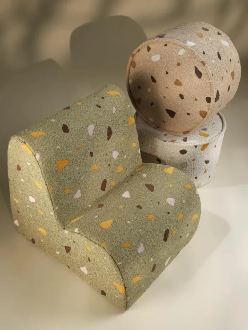 Handgemaakte kinderpoef Sugar van bouclé, Ø 40 cm
