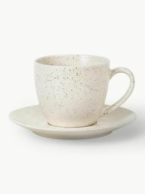 Handgemaakte koffiekopje Nordic Vanilla met schoteltje