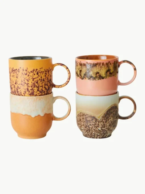 Handgemaakte kopjes 70's, 4-delig