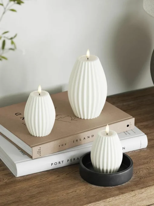 Handgemaakte LED kaars Round Stripe, H 10 cm