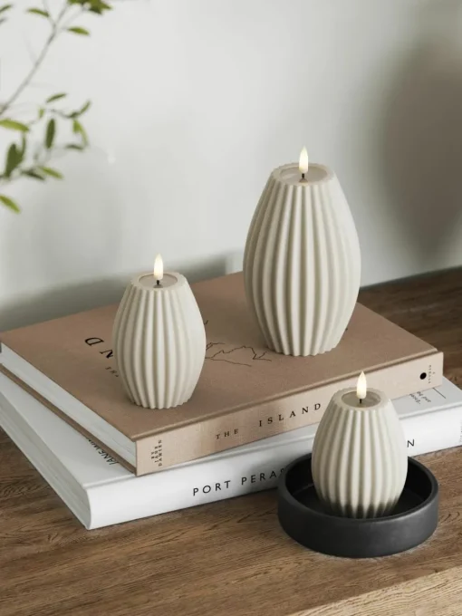Handgemaakte LED kaars Round Stripe, H 10 cm