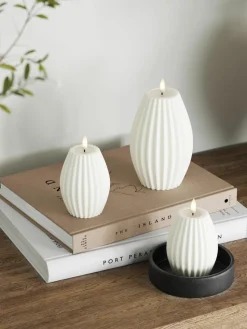 Handgemaakte LED kaars Round Stripe, H 15 cm
