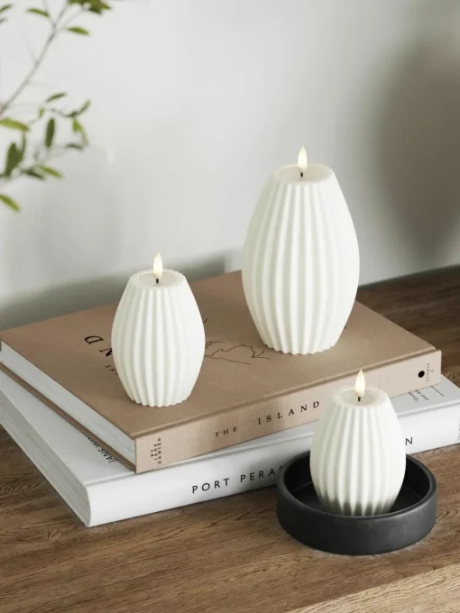 Handgemaakte LED kaars Round Stripe, H 15 cm