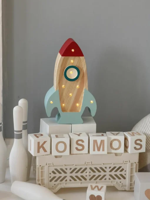 Handgemaakte LED-kinderlamp Space Rocket Mini met timerfunctie en afstandsbediening, dimbaar