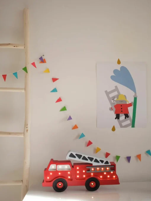 Handgemaakte LED-kinderlamp Fire Truck met timerfunctie en afstandsbediening, dimbaar