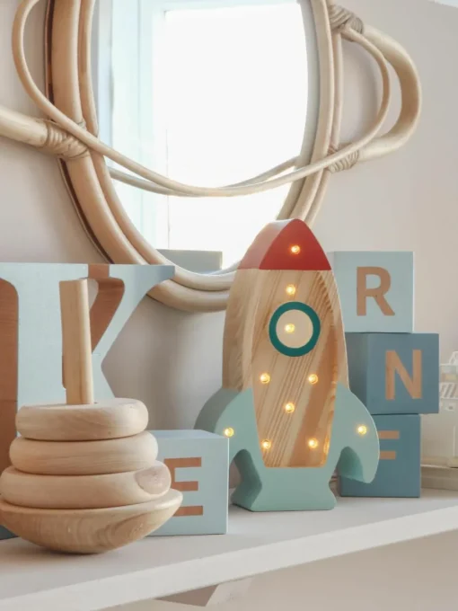 Handgemaakte LED-kinderlamp Space Rocket Mini met timerfunctie en afstandsbediening, dimbaar