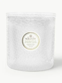 Handgemaakte 3-lonts geurkaars Maison Blanc (eucalyptus, kardemom, saliekleurig & hinoki-schors)