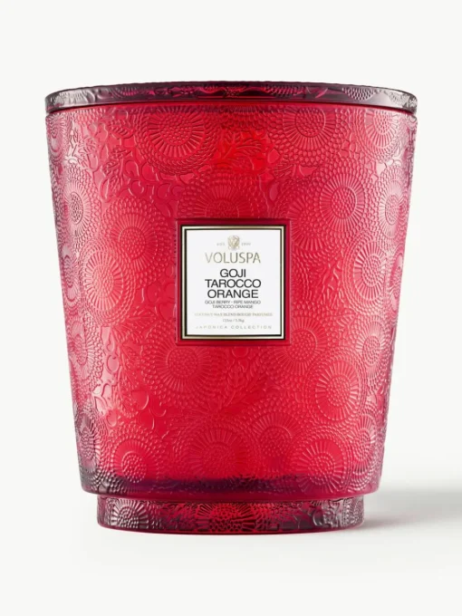 Handgemaakte 5-lonts geurkaars Japonica Collection (goji bes, mango & tarocco sinaasappel)