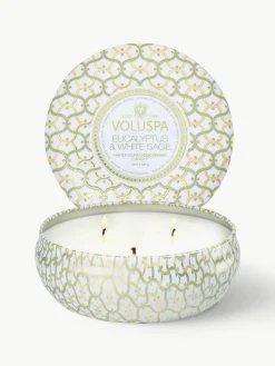 Handgemaakte 3-lonts geurkaars Maison Blanc (eucalyptus, kardemom, saliekleurig & hinoki-schors)