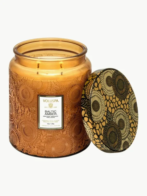 Handgemaakte 2-lonts geurkaars Japonica Collection (amberhars, sandelhout, ceder en vanille-orchidee)