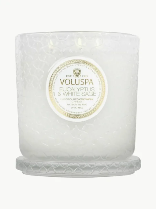 Handgemaakte 3-lonts geurkaars Maison Blanc (eucalyptus, kardemom, saliekleurig & hinoki-schors)