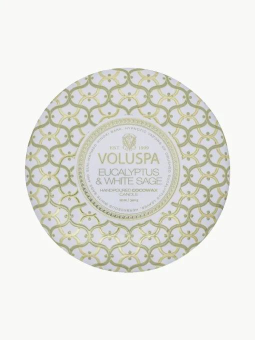 Handgemaakte 3-lonts geurkaars Maison Blanc (eucalyptus, kardemom, saliekleurig & hinoki-schors)