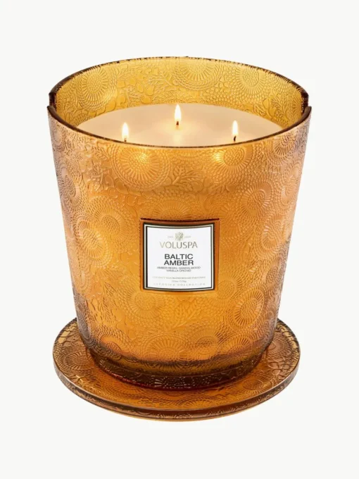 Handgemaakte 5-lonts geurkaars Japonica Collection (amberhars, sandelhout, cederhout & vanille orchidee)