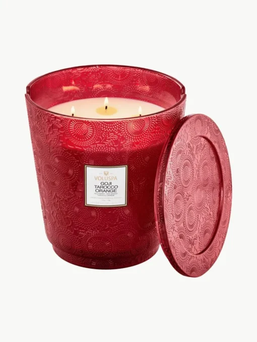 Handgemaakte 5-lonts geurkaars Japonica Collection (goji bes, mango & tarocco sinaasappel)
