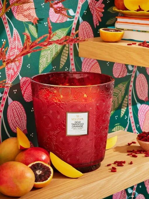 Handgemaakte 5-lonts geurkaars Japonica Collection (goji bes, mango & tarocco sinaasappel)