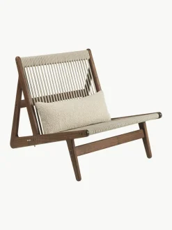 Handgemaakte loungefauteuil MR01 Initial van walnoothout met stoelkussen