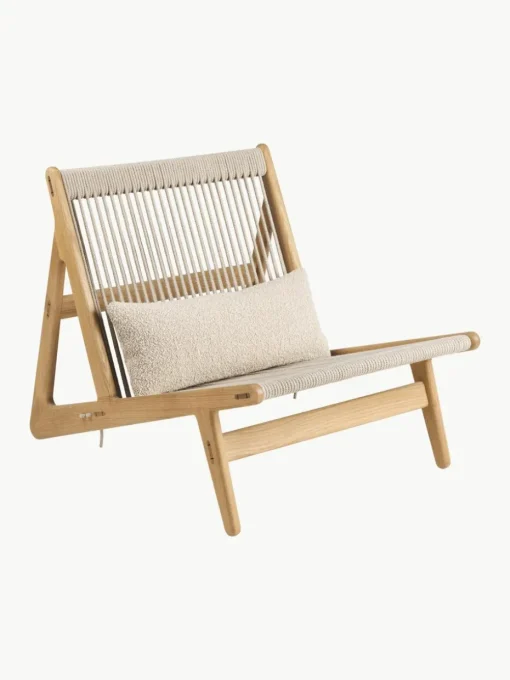Handgemaakte loungefauteuil MR01 Initial van eikenhout met stoelkussen