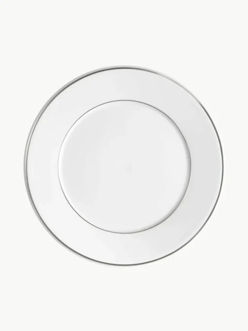 Handgemaakte ontbijtborden Vitruv van porselein met handbeschilderde platina rand, 2 stuks