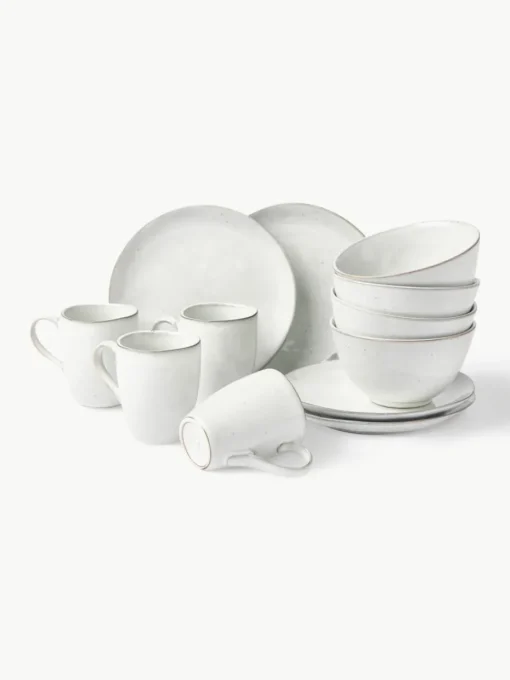 Handgemaakte ontbijtset Nordic Sand, 4 personen (12-delig)
