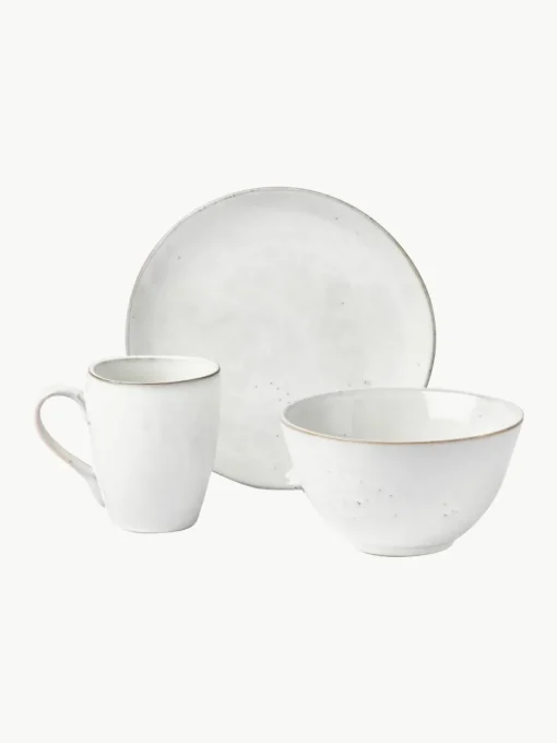 Handgemaakte ontbijtset Nordic Sand, 4 personen (12-delig)