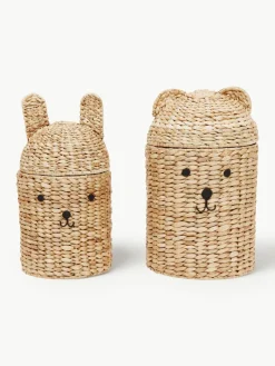 Handgemaakte opbergmanden Bear & Rabbit met deksel, set van 2