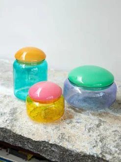 Handgemaakte opbergpot Puffy van borosilicaatglas
