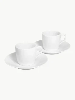Handgemaakte porseleinen espressokopjes Cosmopolitan met schoteltjes, 2 stuks