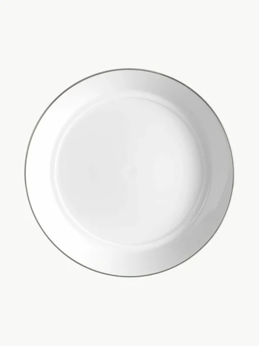 Handgemaakte soepborden Vitruv van porselein en met handbeschilderde platina rand, 2 stuks
