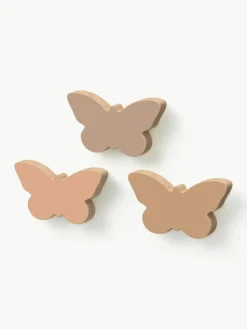 Handgemaakte wandhaken Vlinder van beukenhout, set van 3