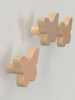 Handgemaakte wandhaken Vlinder van beukenhout, set van 3