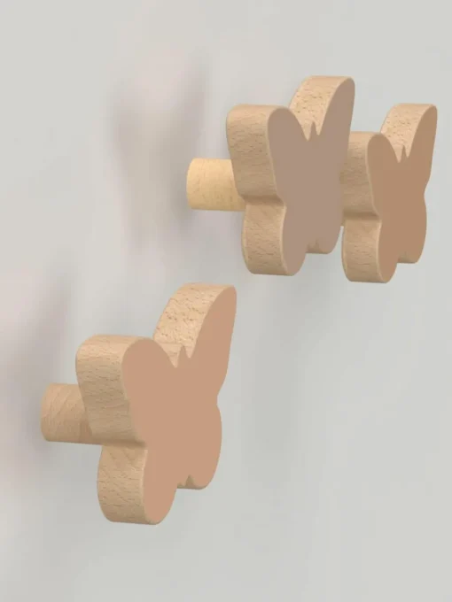 Handgemaakte wandhaken Vlinder van beukenhout, set van 3