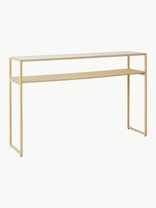 Handgemaakte wandtafel Raffia met glazen tafelblad