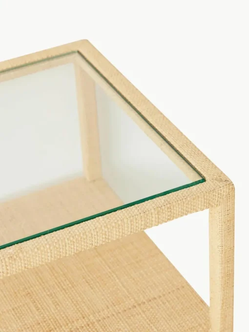 Handgemaakte wandtafel Raffia met glazen tafelblad