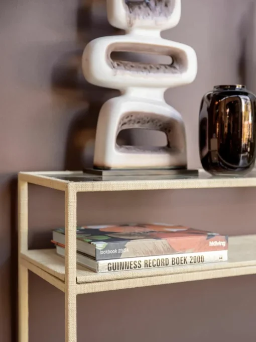Handgemaakte wandtafel Raffia met glazen tafelblad