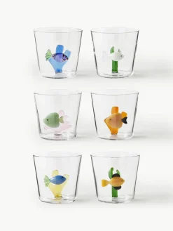 Handgemaakte waterglazen Marine Garden, 6-delig