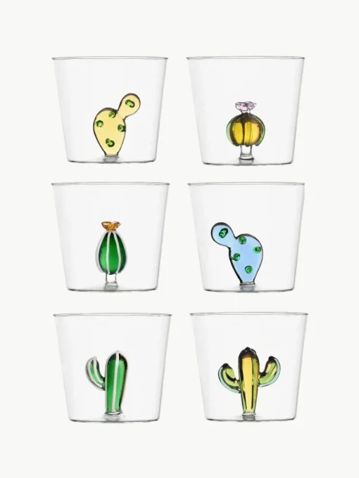 Handgemaakte waterglazen Desert Plants, 6-delig