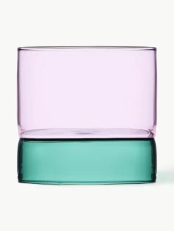 Handgemaakte waterglazen bamboe Groove, 2 stuks