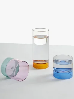 Handgemaakte waterglazen bamboe Groove, 2 stuks