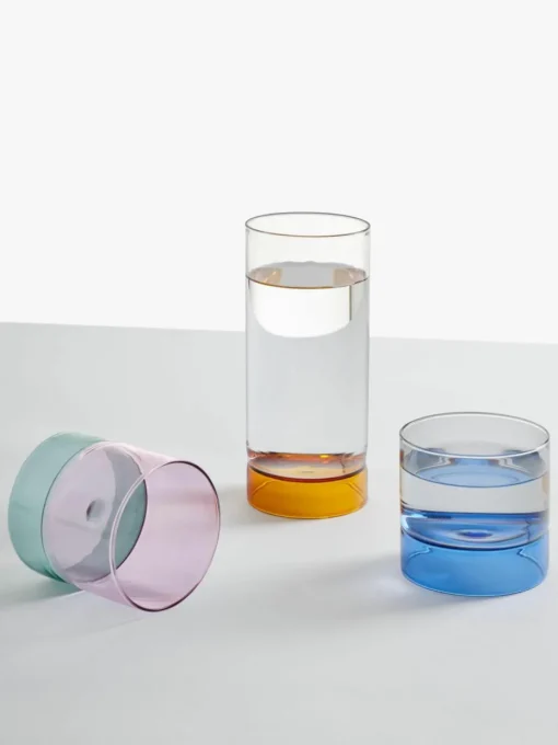 Handgemaakte waterglazen bamboe Groove, 2 stuks